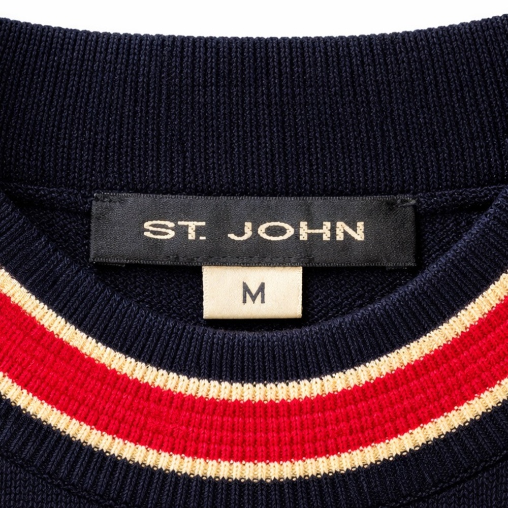 St John Marie Gray Santana Knit Sleeveless Top Navy Trim Vintage Size M USA - Picture 4 of 7